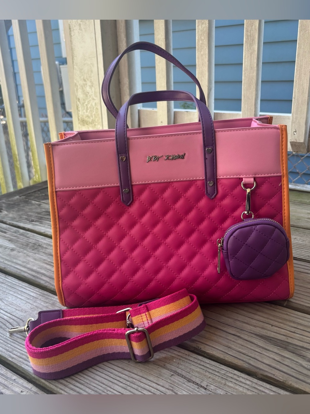 Betsey Johnson Pink Quilted Tote Bag with Crossbody Strap - NWOT